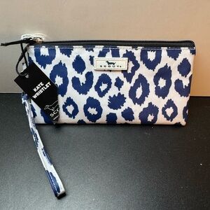 Scout Blue and White Leopard Wristlet with Dog Logo